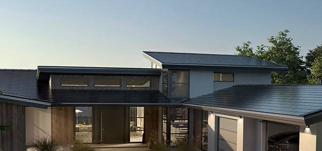 Tesla solar roof on a modern home